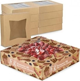 Коробка для пирога из крафт-картона с окном